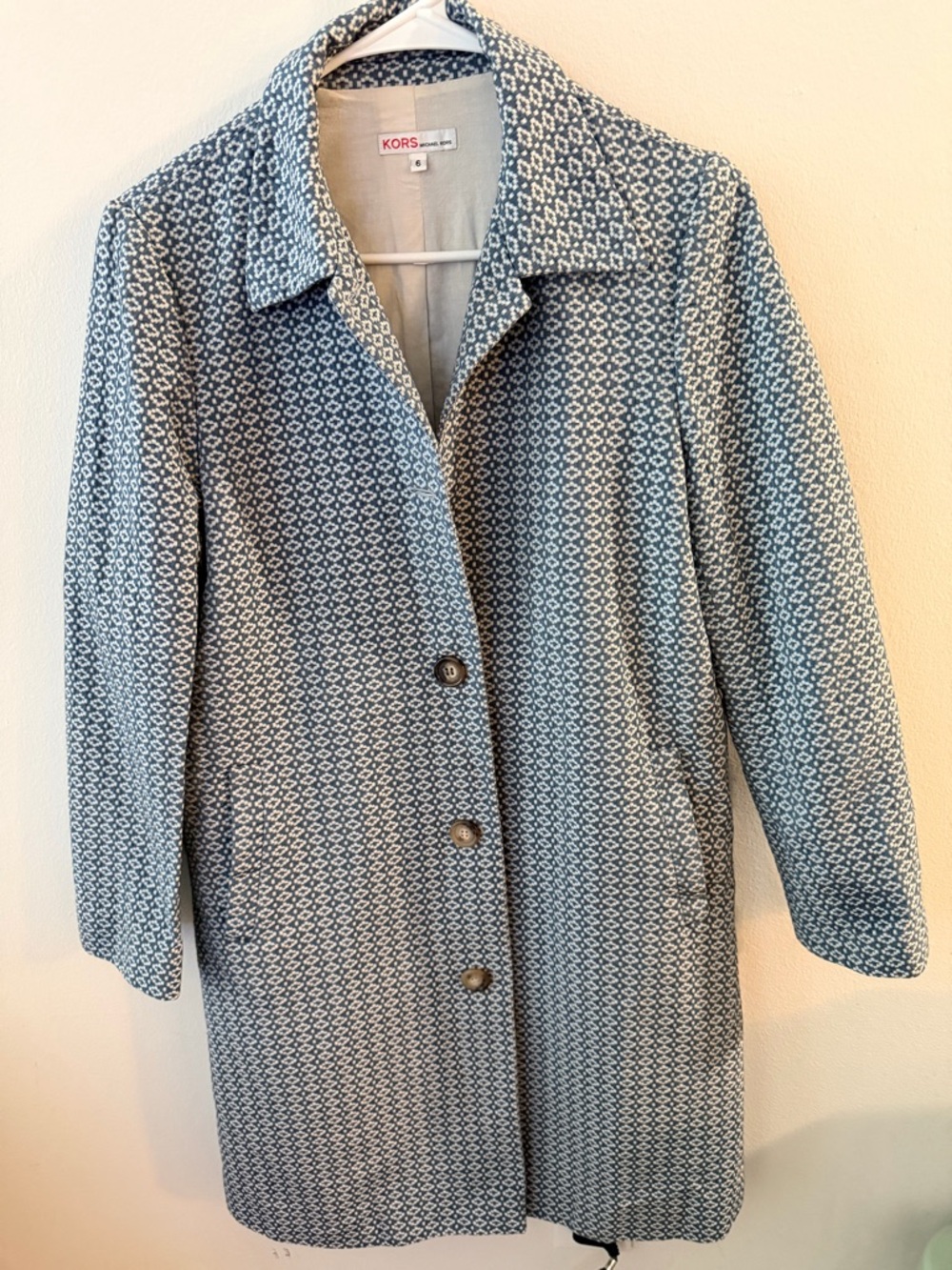 Michael Kors Navy and White Patterned Trench Coat